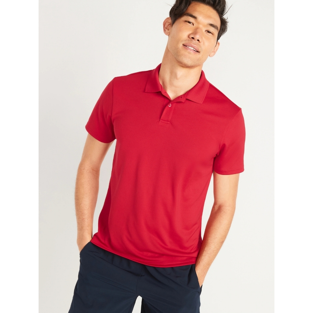 Old Navy Men's Red Short Sleeve Moisture Wicking Tricot Uniform Polo Shirt